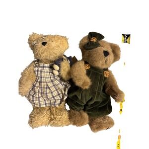 Boyds Bears Lillian K Bearsley Plush Set Jointed Teddy Bears Green Velvet Plaid